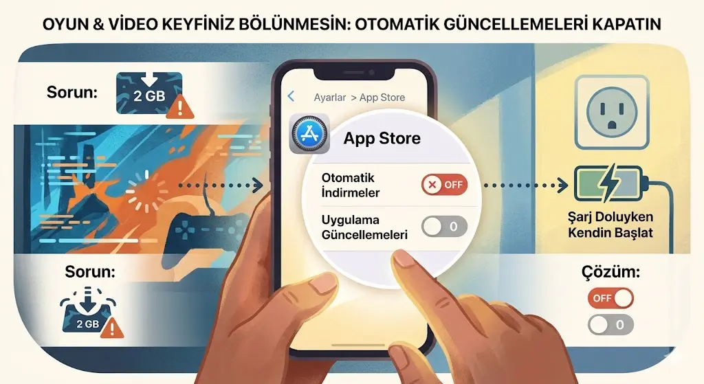 otomatik indirmeler ve uygulamalar iPhone şarjını daha çabuk bitirir 
